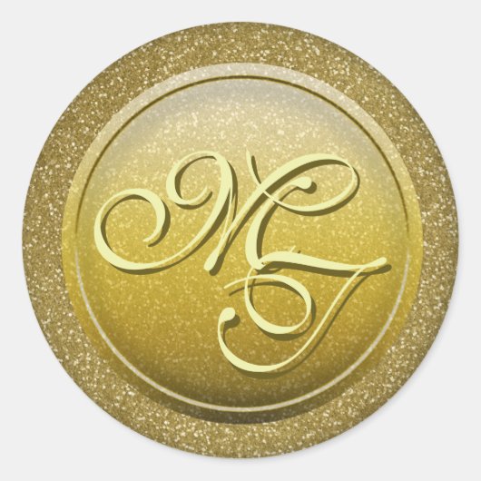 Gouden Seal Glitter Look Monogram Initialen Ronde Sticker (Voorkant)