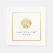 Gouden Seashell Custom Names Strand Bruiloft Servet (Voorkant)