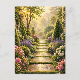 Gouden Secret Garden Path Bloemrijke Wenskaart Briefkaart