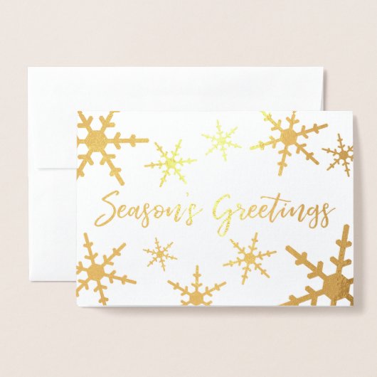 Gouden Seizoen Greetings Script Snowflakes Folie Kaarten (Voorkant met envelop)