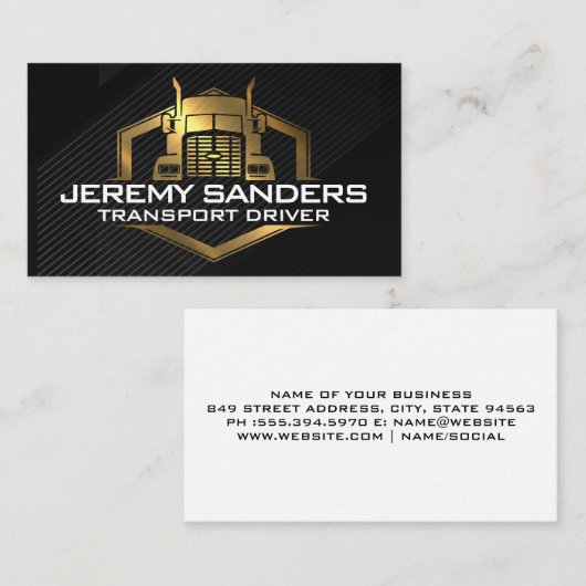 Gouden Semi Truck-logo | Industrieel Visitekaartje (Voorkant / Achterkant)