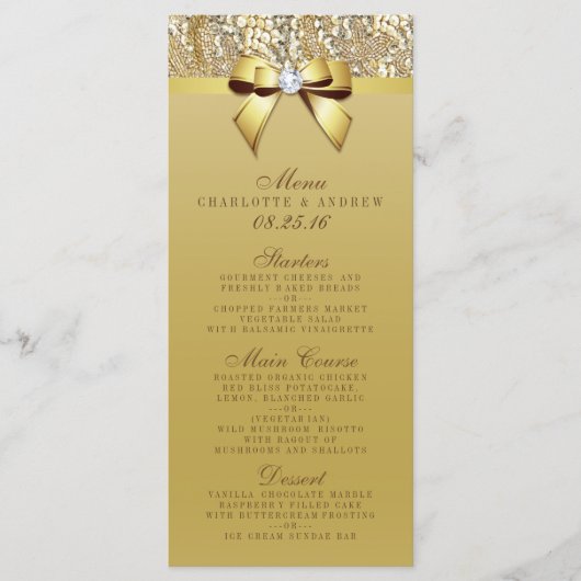 Gouden Sequin Bow Bruiloft Collectie Menu (Voorkant)