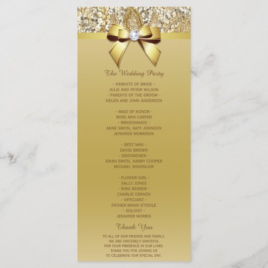 Gouden Sequins Diamond Bow Trouwprogramma Programma (Achterkant)