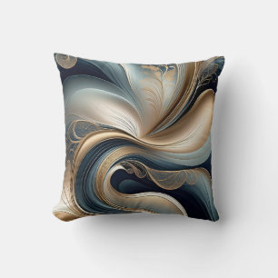 Gouden Serenade - Teal en Goud Abstract Kussen
