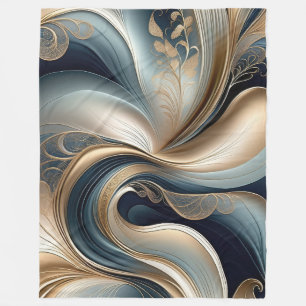 Gouden Serenade - Tweekleurig & Goud Abstract Bloe Fleece Deken