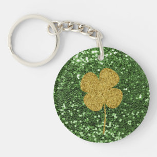 Gouden Shamrock Groene Faux Glitter Sleutelhanger