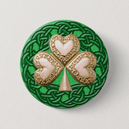 Gouden Shamrock op Keltische Knots Button (Voorkant)