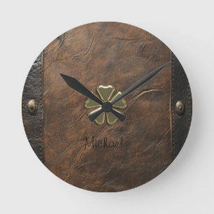 Gouden Shamrock St.Patrick`s Day,Bruin Leer Ronde Klok
