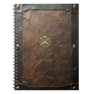 Gouden Shamrock St. Patrick's Day, Bruin leer Notitieboek
