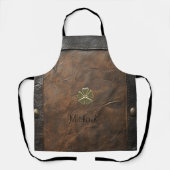 Gouden Shamrock St. Patrick's Day, Bruin leer Schort (Voorkant)