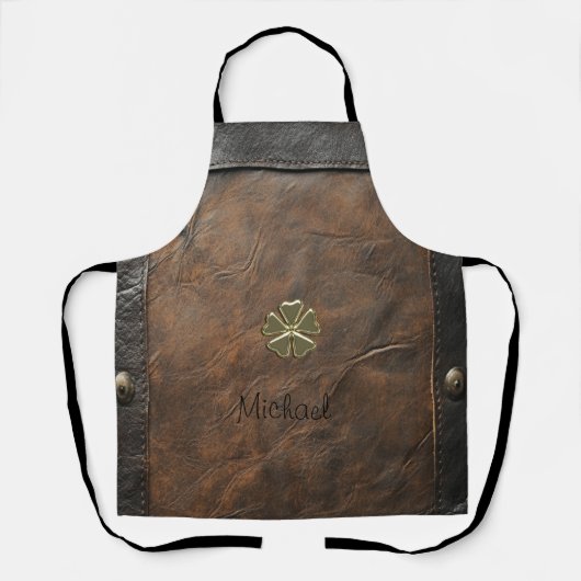 Gouden Shamrock St. Patrick's Day, Bruin leer Schort (Voorkant)
