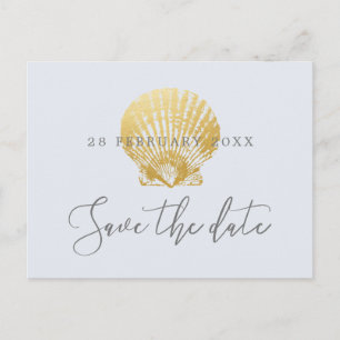 Gouden Shell Faux Folie Strand Bruiloft Save the D Aankondigingskaart