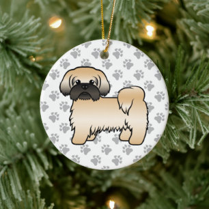 Gouden Shih Tzu met Zwarte Masker Knuffel Cartoon  Keramisch Ornament