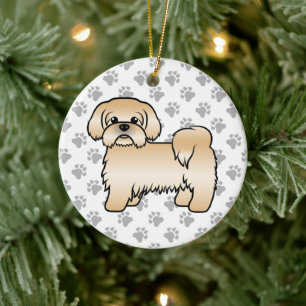 Gouden Shih Tzu Schattige Cartoonhond Illustratie Keramisch Ornament