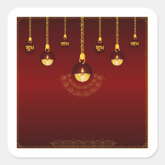 Gouden Shubh Labh Diya Diwali Vierkante Sticker