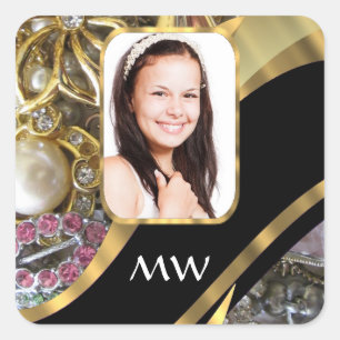 Gouden sieraden foto achtergrond vierkante sticker