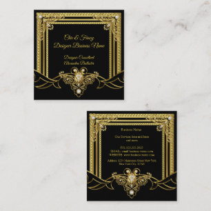 Gouden Sieraden Zwarte Elegante Ontwerper Vierkante Visitekaartje