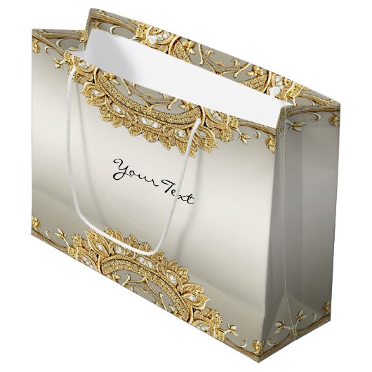 Gouden Sierbloem Geschenkzak Groot Cadeauzakje (Voorkant Gekanteld)