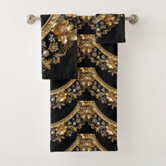 Gouden Sierbloemen Handdoekenset Bad Handdoek