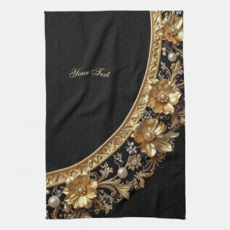Gouden Sierbloemen Keukenhanddoek