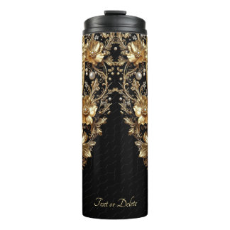 Gouden Sierbloemen Thermische Tumbler Thermosbeker