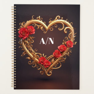 Gouden Sierhartkrans Met Rode Bloemen Planner