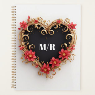 Gouden Sierhartkrans Met Rode Bloemen Planner