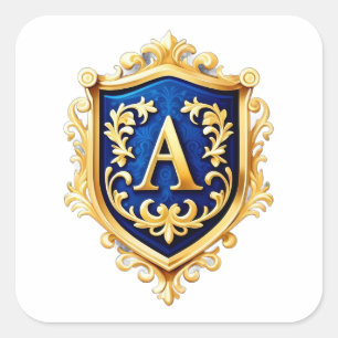 Gouden sierlijk schild met letter A Vierkante Sticker