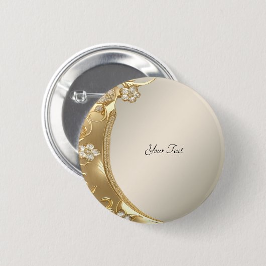 Gouden Sierlijke Bloem Knop Ronde Button 5,7 Cm (Voorkant /achterkant)