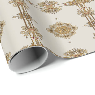Gouden Sierlijke Bloemen Inpakpapier