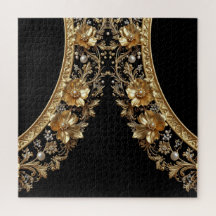 Gouden Sierlijke Bloemen Legpuzzel
