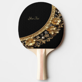 Gouden Sierlijke Bloemen Ping Pong Bat Tafeltennisbatje