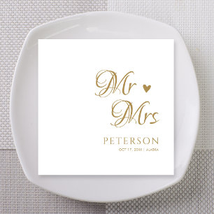 Gouden Sierlijke Calligrafie Meneer & Mevrouw Acht Servet
