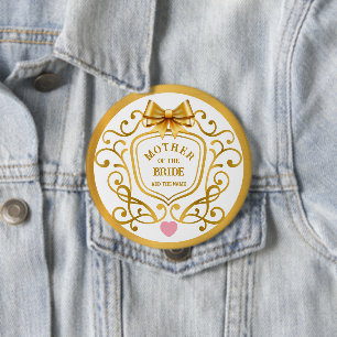 Gouden Sierlijke Filigraan & Strik   Moeder van de Ronde Button 4,0 Cm