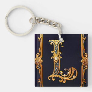 Gouden Sierlijke Letter 'L' op Elegant Paars Fluwe Sleutelhanger