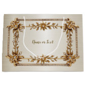 Gouden Sierlijke Rechthoek Diamant Bloemen Glanzen Groot Cadeauzakje (Voorkant)