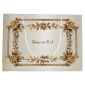 Gouden Sierlijke Rechthoek Diamant Bloemen Glanzen Groot Cadeauzakje (Achterkant)