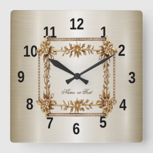 Gouden Sierlijke Rechthoek Diamant Bloemen Glanzen Vierkante Klok