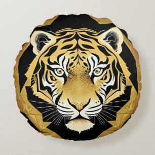 Gouden Sierlijke Tijger Kunstwerk Rond Kussen