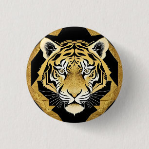 Gouden Sierlijke Tijger Kunstwerk Ronde Button 3,2 Cm