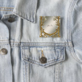 Gouden Sierlijke Witte Bloem Knop Vierkante Button 5,1 Cm (In situ)