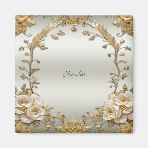 Gouden Sierlijke Witte Bloemen Magneet