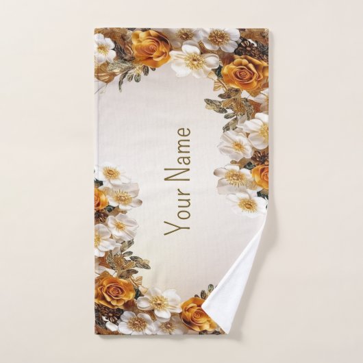Gouden Sinaasappel Wit Bloemen Rustiek Elegant Bad Handdoek (Handdoek)