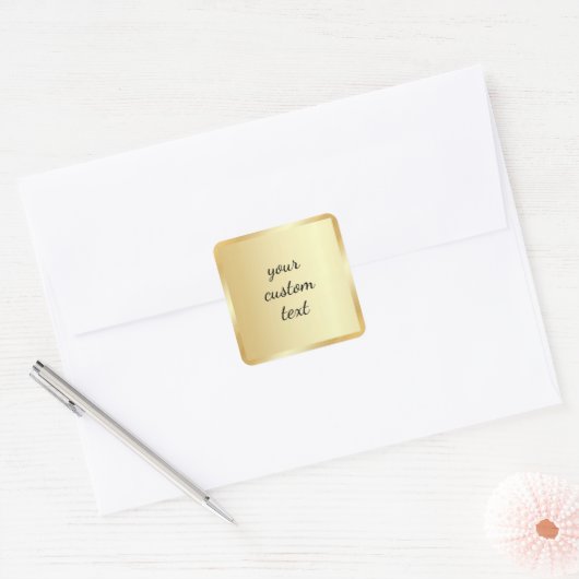 Gouden sjabloon Uw aangepaste tekst Script kalligr Vierkante Sticker (Envelop)