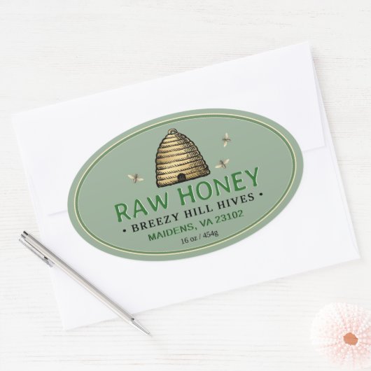  Gouden Skep met Honingbijen Ovaal Honing Label (Envelop)