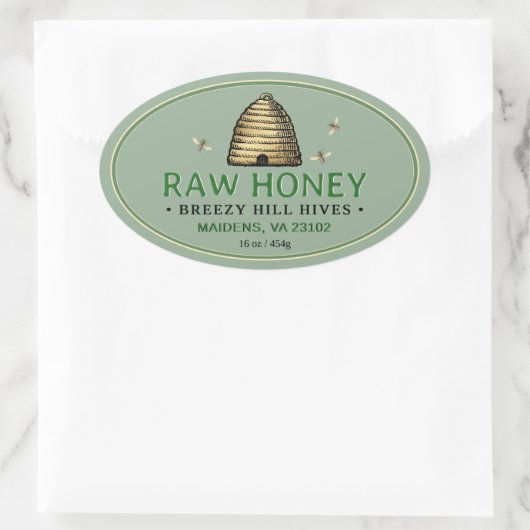  Gouden Skep met Honingbijen Ovaal Honing Label (Tas)