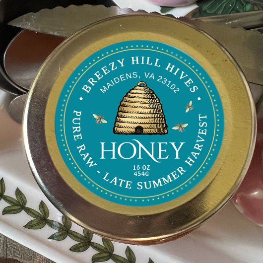 Gouden Skep met Honingbijen Ronde Sticker