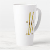 Gouden ski's en palen | Retro ski-illustratie Latte Mok (Rechterhoek)