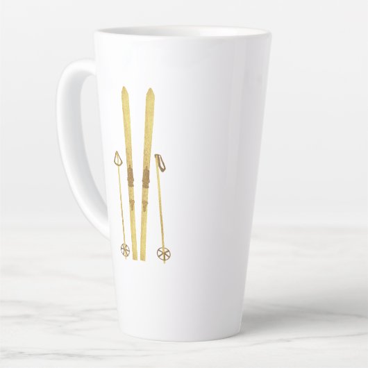 Gouden ski's en palen | Retro ski-illustratie Latte Mok (Linkerhoek)