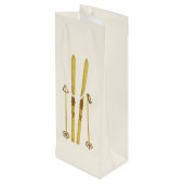 Gouden ski's en palen | Retro Ski Illustratie Vaka Wijn Cadeautas (Achterkant Gekanteld)